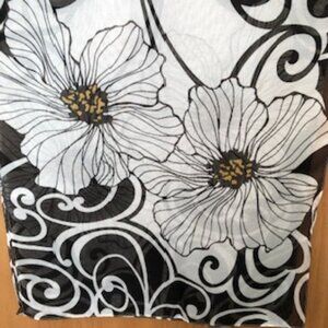 3/$15 Vintage Graphic Floral Design Sheer Black White Gold Scarf